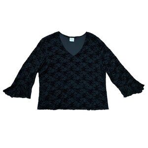 Giorgio Fiorlini Vintage Womens Lace Overlay Top Size XL Black V-Neck Whimsigoth